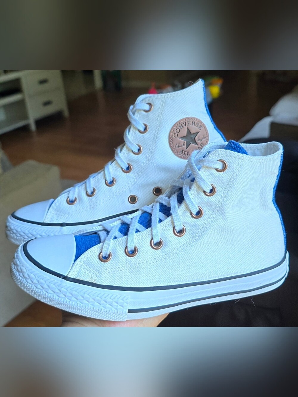 Sz 2 Little Kids CONVERSE CTAS HI White/Blue Casual Shoes